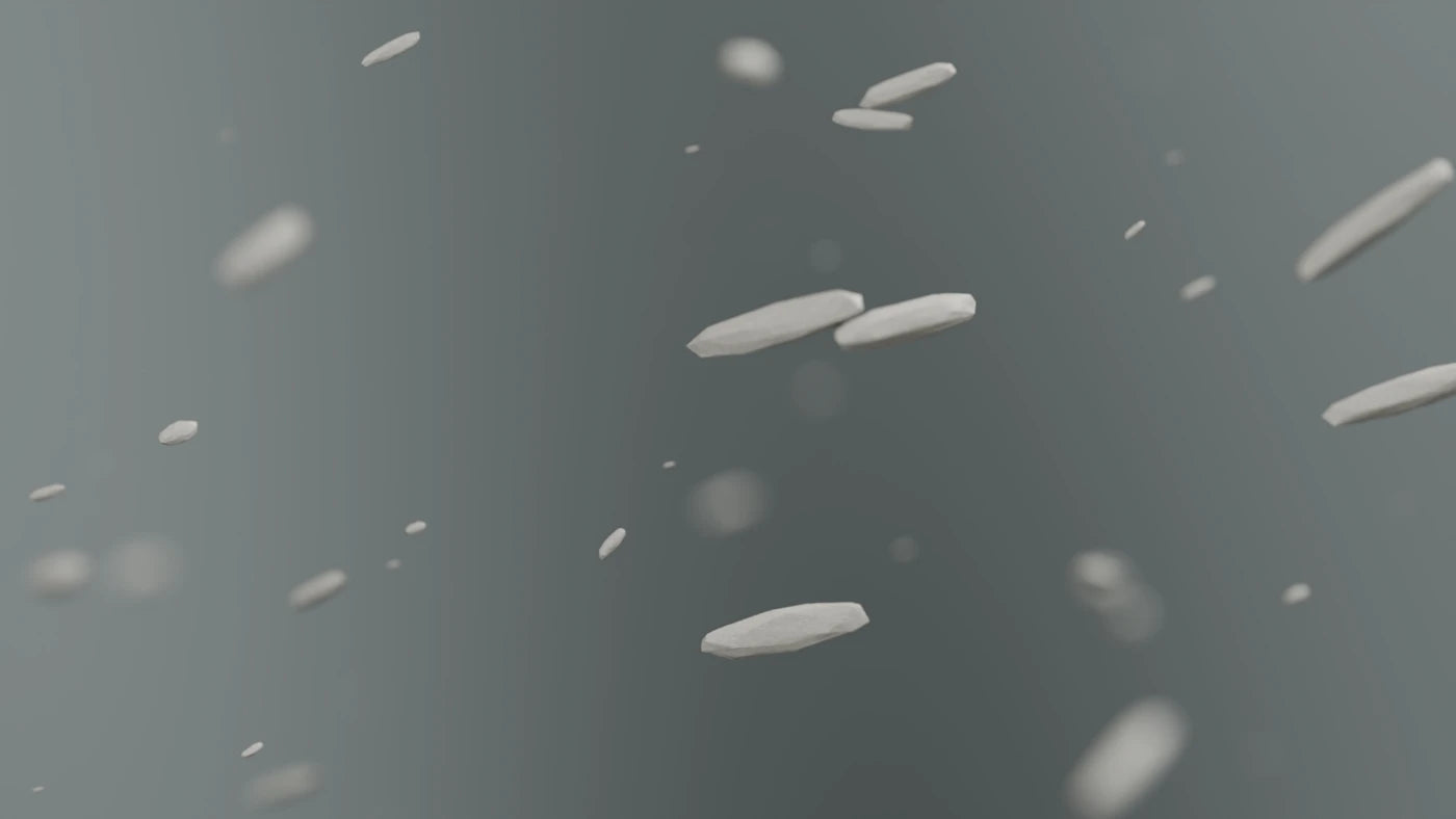 Conceptual microcrystals carried downstream in water